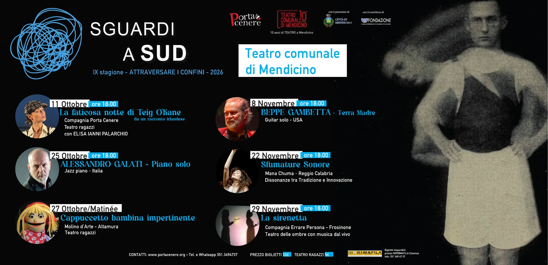 Sguardi a Sud 2026, IX stagione “Attraversare i confini” al Teatro Comunale di Mendicino: il programma dall'11 ottobre al 29 novembre.